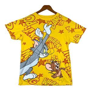 Tom & Jerry Old Cartoons Saturday Warner Bros Men's Chase Cartoon Yellow Shirt L